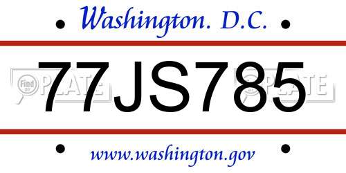 77JS785 District Of Columbia License Plate