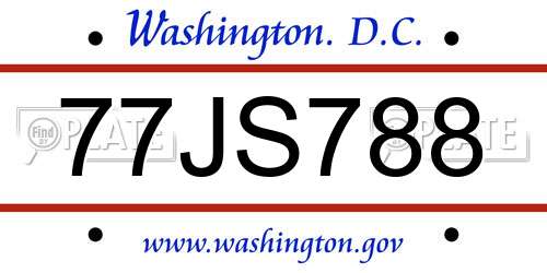 77JS788 District Of Columbia License Plate