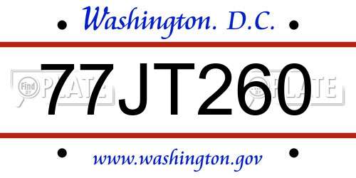 77JT260 District Of Columbia License Plate
