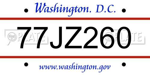 77JZ260 District Of Columbia License Plate