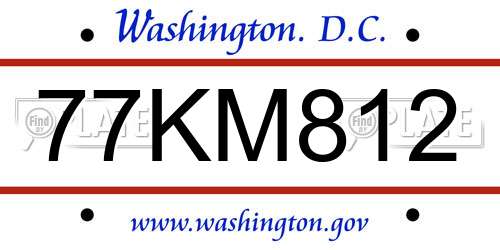 77KM812 District Of Columbia License Plate