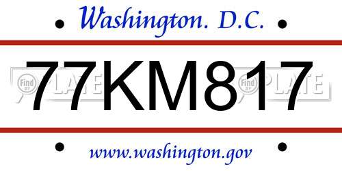 77KM817 District Of Columbia License Plate