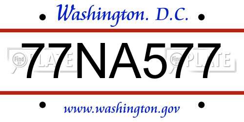 77NA577 District Of Columbia License Plate
