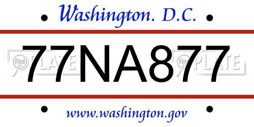 77NA877 District Of Columbia License Plate