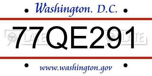77QE291 District Of Columbia License Plate