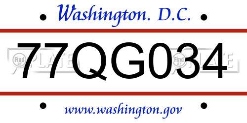 77QG034 District Of Columbia License Plate