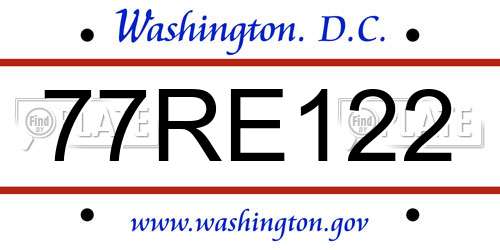 77RE122 District Of Columbia License Plate