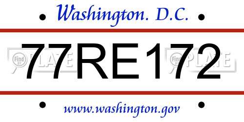 77RE172 District Of Columbia License Plate