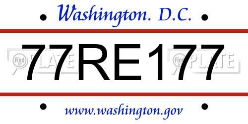 77RE177 District Of Columbia License Plate