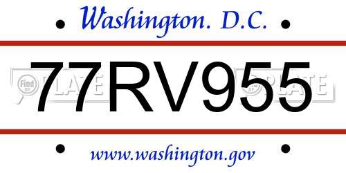 77RV955 District Of Columbia License Plate
