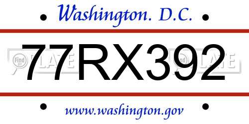 77RX392 District Of Columbia License Plate