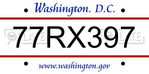 77RX397 District Of Columbia License Plate