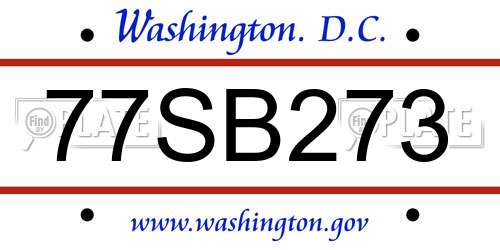 77SB273 District Of Columbia License Plate