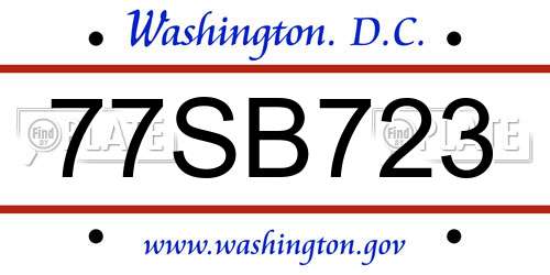 77SB723 District Of Columbia License Plate