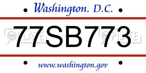77SB773 District Of Columbia License Plate