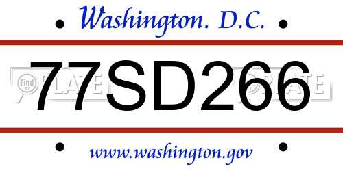77SD266 District Of Columbia License Plate