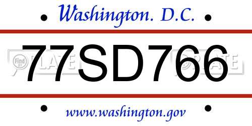 77SD766 District Of Columbia License Plate