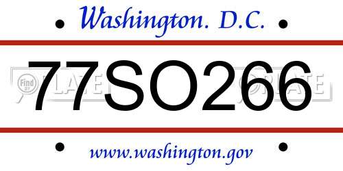 77SO266 District Of Columbia License Plate