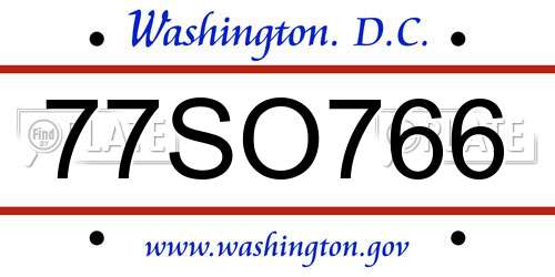 77SO766 District Of Columbia License Plate