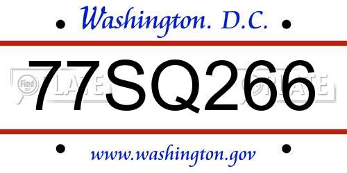 77SQ266 District Of Columbia License Plate