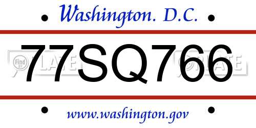 77SQ766 District Of Columbia License Plate
