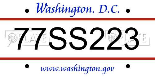 77SS223 District Of Columbia License Plate
