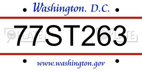 77ST263 District Of Columbia License Plate