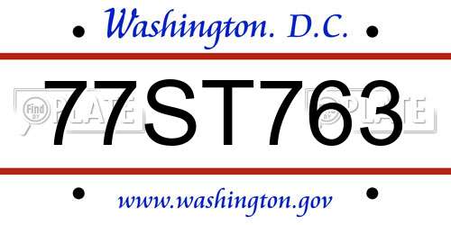 77ST763 District Of Columbia License Plate