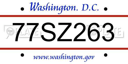 77SZ263 District Of Columbia License Plate