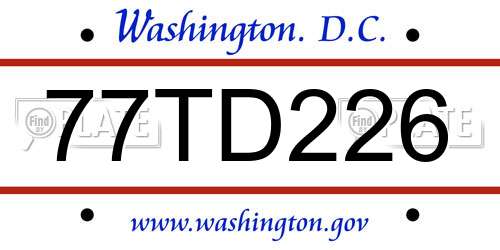 77TD226 District Of Columbia License Plate