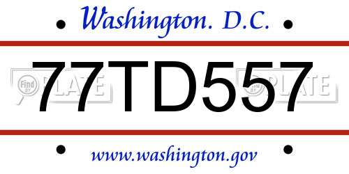 77TD557 District Of Columbia License Plate