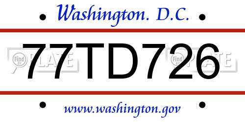 77TD726 District Of Columbia License Plate