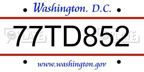 77TD852 District Of Columbia License Plate