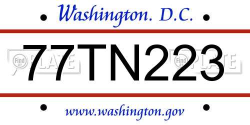 77TN223 District Of Columbia License Plate