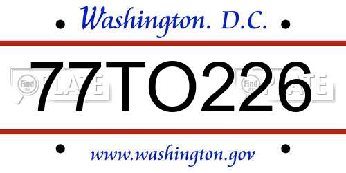 77TO226 District Of Columbia License Plate