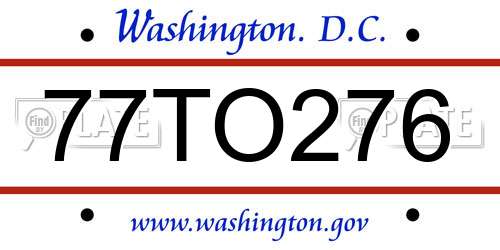 77TO276 District Of Columbia License Plate
