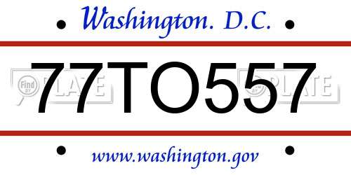 77TO557 District Of Columbia License Plate