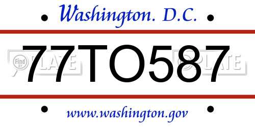 77TO587 District Of Columbia License Plate