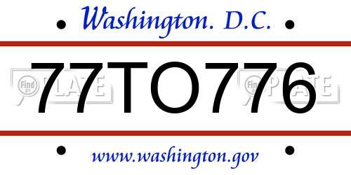 77TO776 District Of Columbia License Plate