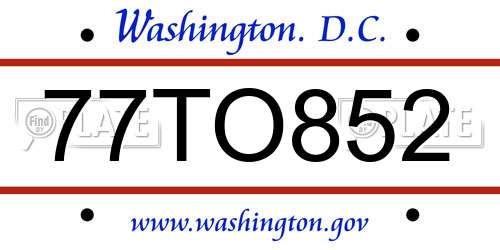 77TO852 District Of Columbia License Plate