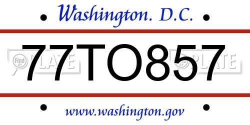 77TO857 District Of Columbia License Plate