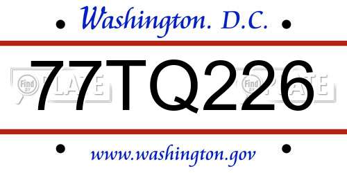 77TQ226 District Of Columbia License Plate