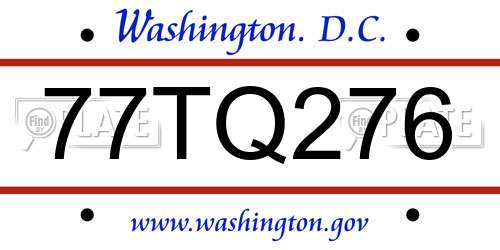 77TQ276 District Of Columbia License Plate