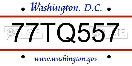 77TQ557 District Of Columbia License Plate