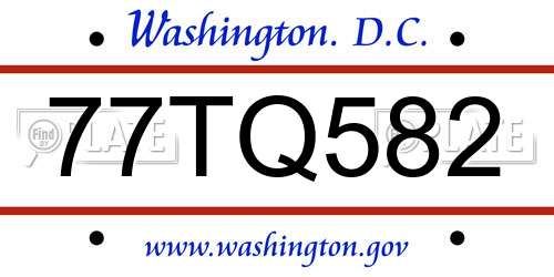 77TQ582 District Of Columbia License Plate