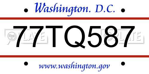 77TQ587 District Of Columbia License Plate