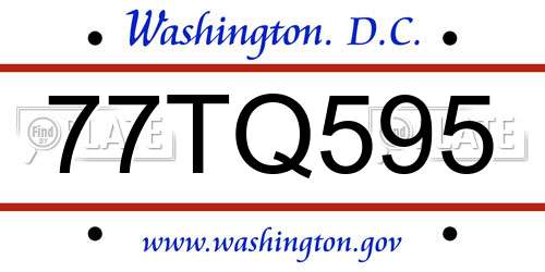 77TQ595 District Of Columbia License Plate