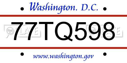 77TQ598 District Of Columbia License Plate