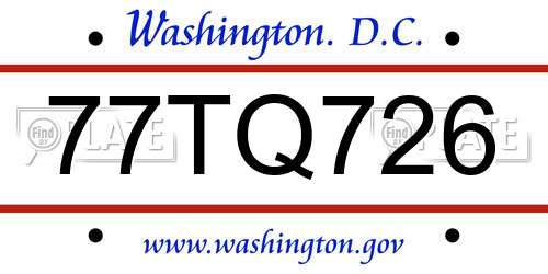77TQ726 District Of Columbia License Plate