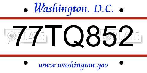 77TQ852 District Of Columbia License Plate